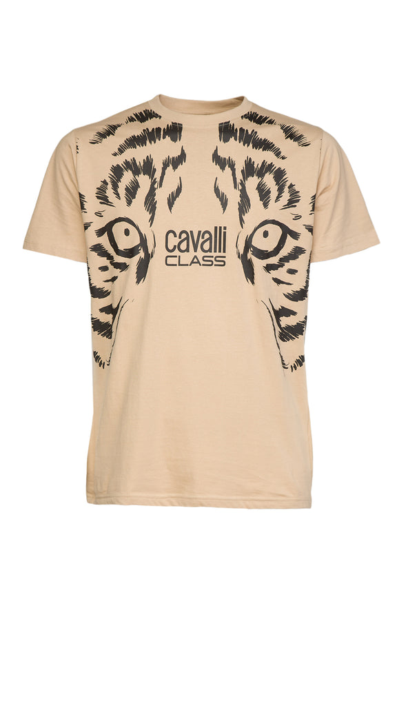 Cavalli Class Sand Tiger Eyes Print Fashion T-Shirt-L