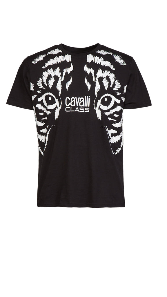 Cavalli Class Black Tiger Eyes Print Fashion T-Shirt-XL