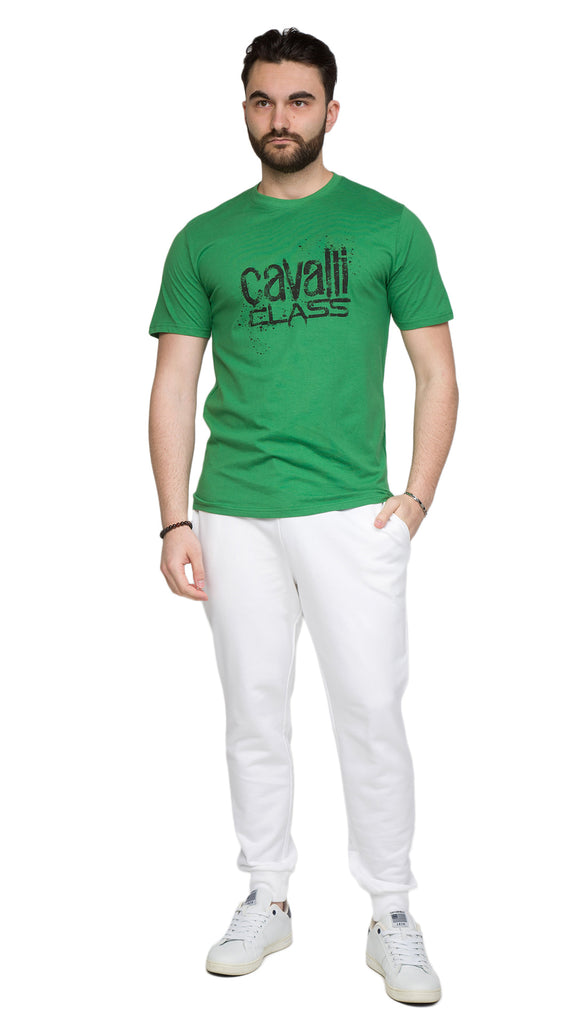 Cavalli Class Brilliant Green Spray Print Signature Fashion T-Shirt -