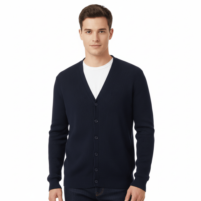 Royal Cashmere Wool Blend Mens Navy Blue  Cardigan Sweater-L