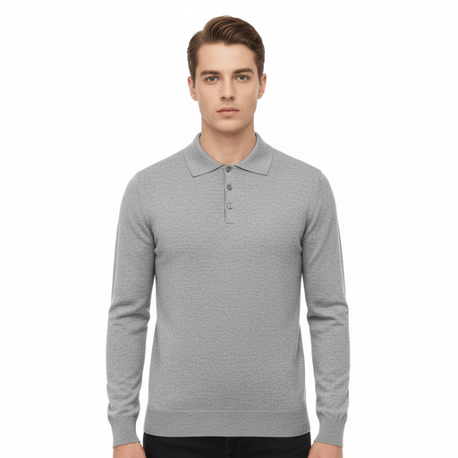 Wool Cashmere Blend Polo Big Mens Grey Sweater by Royal Cashmere