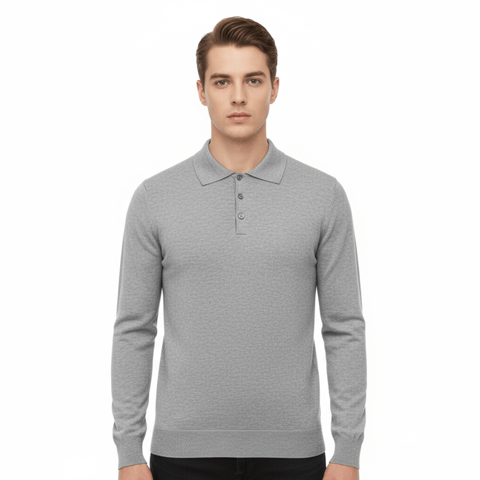 Wool Cashmere Blend Polo Big Mens Grey Sweater by Royal Cashmere-XXL Big