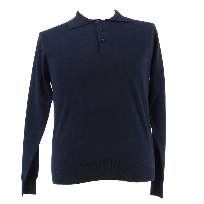 Wool Blend Polo Big Mens Navy Blue Sweater by Royal Cashmere