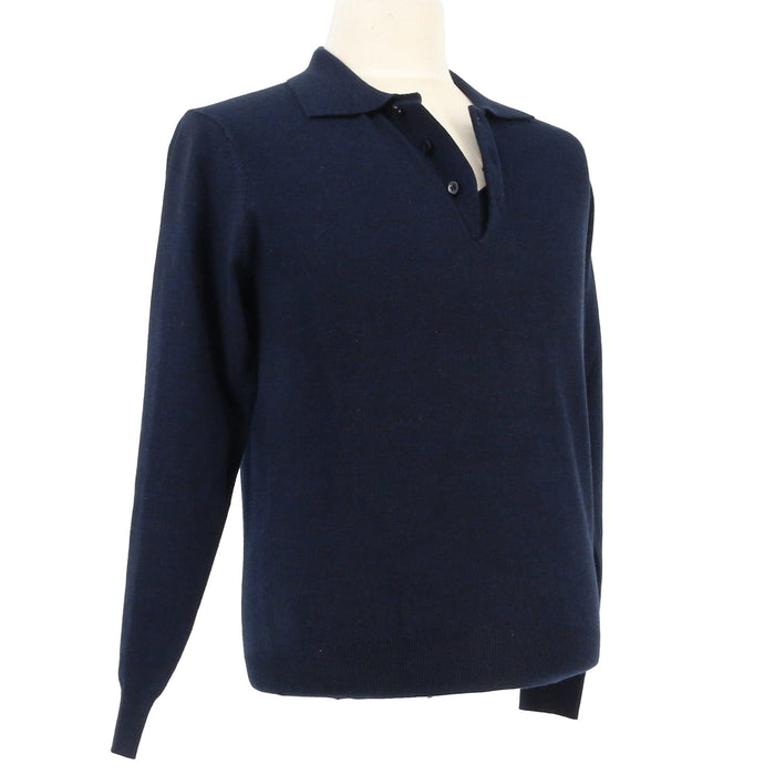 Wool Blend Polo Big Mens Navy Blue Sweater by Royal Cashmere