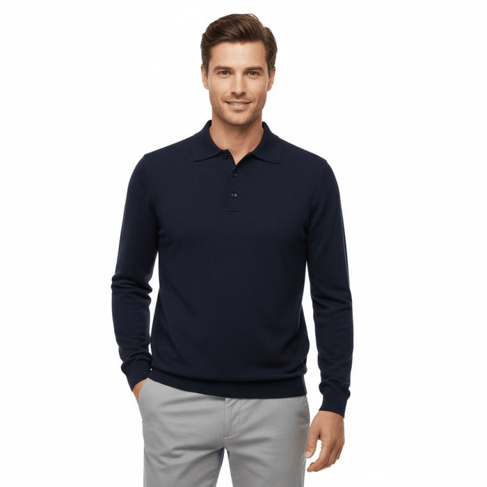 Wool Blend Polo Big Mens Navy Blue Sweater by Royal Cashmere-XL Big