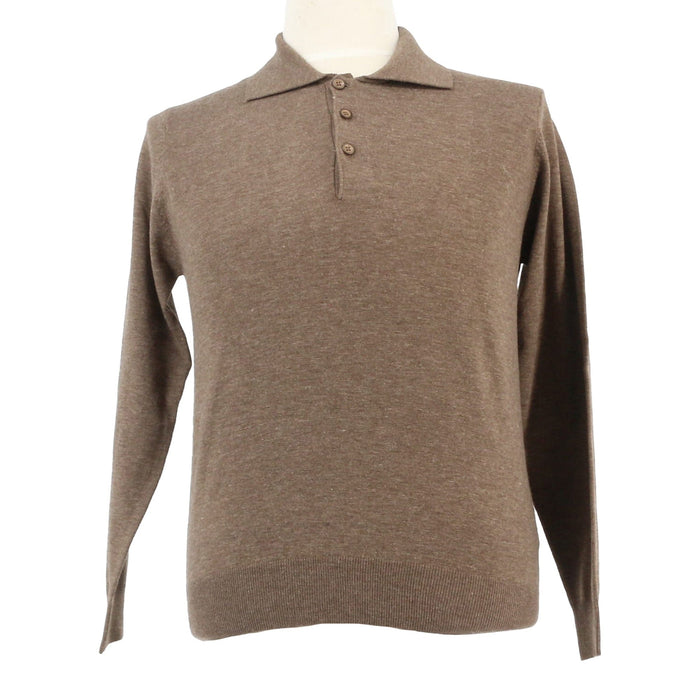 Wool Blend Polo Mens Brown Sweater by Royal Cashmere-M