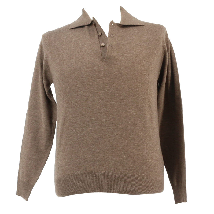 Wool Blend Polo Mens Brown Sweater by Royal Cashmere-M