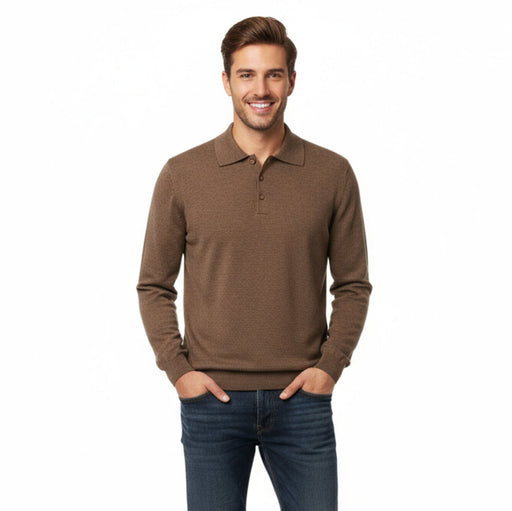 Wool Blend Polo Mens Brown Sweater by Royal Cashmere-M