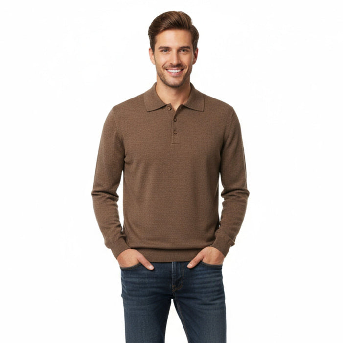 Wool Blend Polo Mens Brown Sweater by Royal Cashmere-M