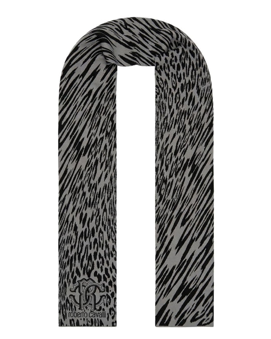 Roberto Cavalli ESZ025 D0060 Grey/Black Leopard Print Mens Scarf