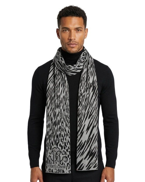 Roberto Cavalli ESZ025 D0060 Grey/Black Leopard Print Mens Scarf