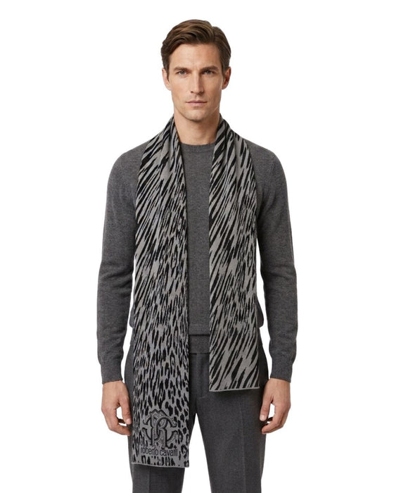 Roberto Cavalli ESZ025 D0060 Grey/Black Leopard Print Mens Scarf