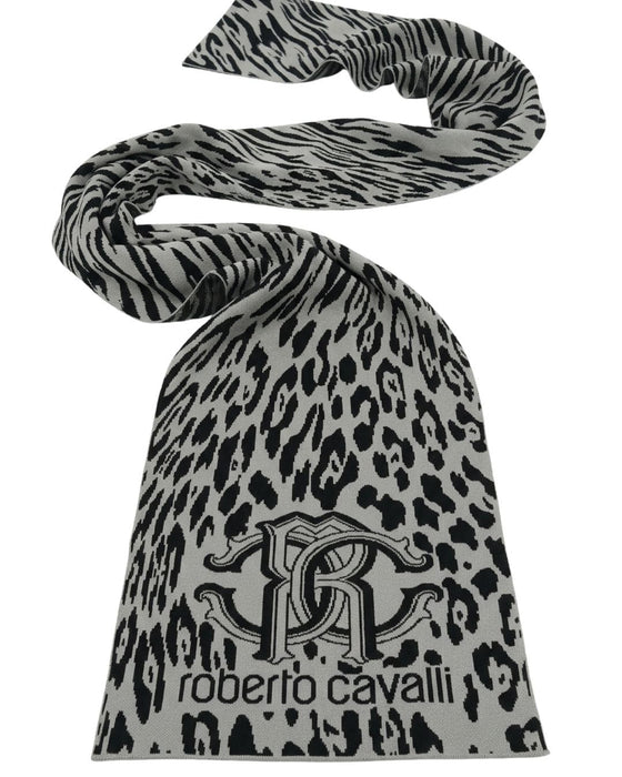 Roberto Cavalli ESZ025 D0060 Grey/Black Leopard Print Mens Scarf