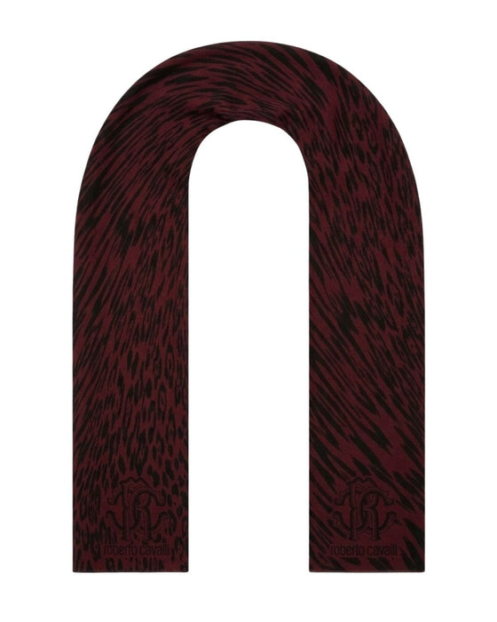 Roberto Cavalli ESZ025 02000 Burgundy Wool Blend Leopard Print Mens Scarf