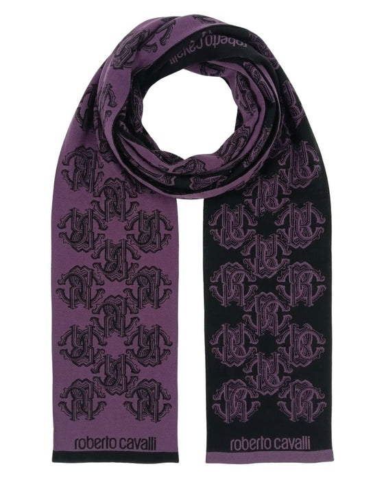 Roberto Cavalli ESZ028 03000 Purple Wool Blend Logo Mens Scarf