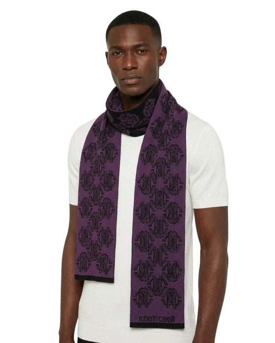 Roberto Cavalli ESZ028 03000 Purple Wool Blend Logo Mens Scarf