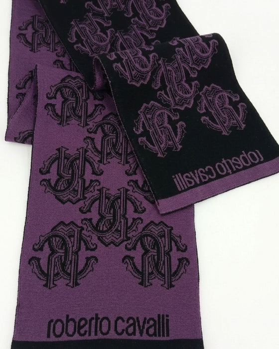 Roberto Cavalli ESZ028 03000 Purple Wool Blend Logo Mens Scarf