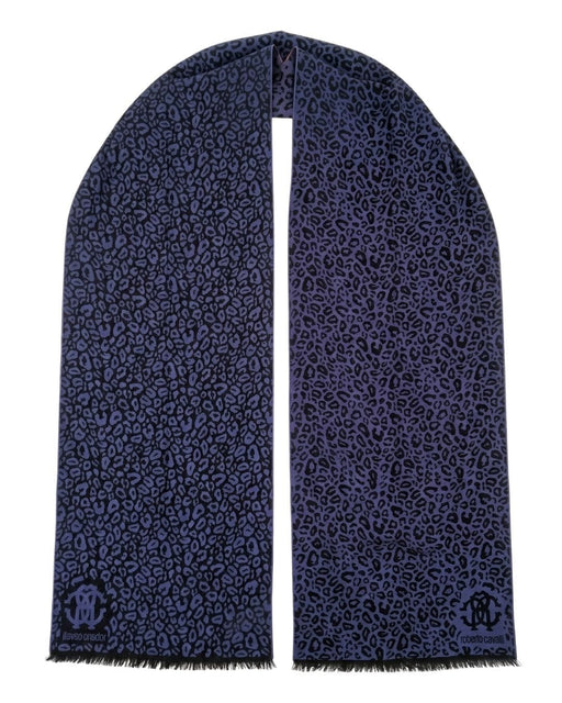 Roberto Cavalli ESZ029 03000 Violet Wool Blend Leopard Print Mens Scarf