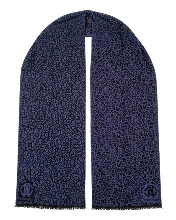 Roberto Cavalli ESZ029 03000 Violet Wool Blend Leopard Print Mens Scarf
