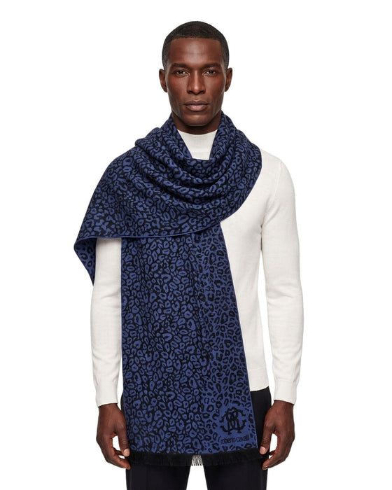 Roberto Cavalli ESZ029 03000 Violet Wool Blend Leopard Print Mens Scarf