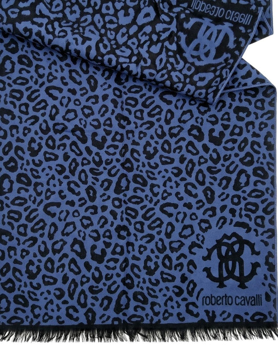 Roberto Cavalli ESZ029 03000 Violet Wool Blend Leopard Print Mens Scarf