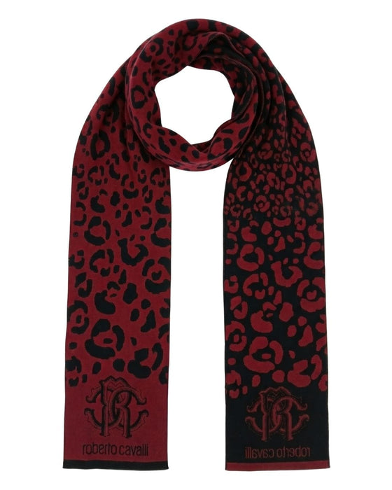 Roberto Cavalli ESZ030 02000 Burgundy Wool Blend Leopard Print Mens Scarf