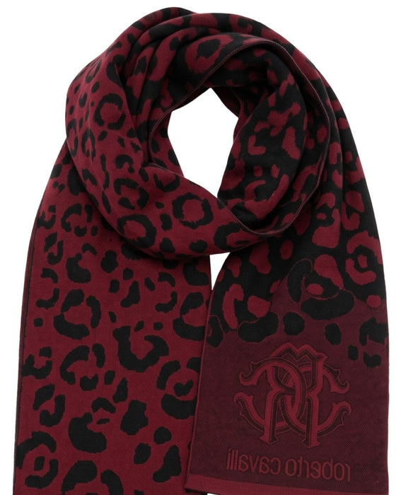 Roberto Cavalli ESZ030 02000 Burgundy Wool Blend Leopard Print Mens Scarf