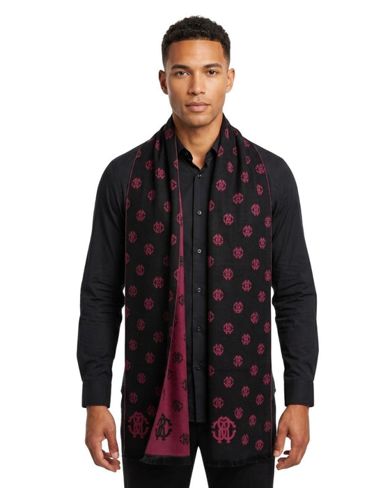 Roberto Cavalli ESZ051 02000 Red Wool Blend Logo Mens Scarf