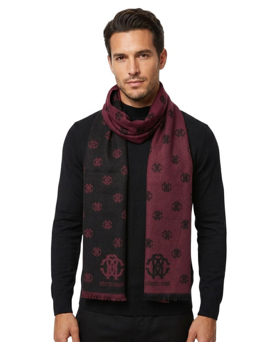 Roberto Cavalli ESZ051 02000 Red Wool Blend Logo Mens Scarf