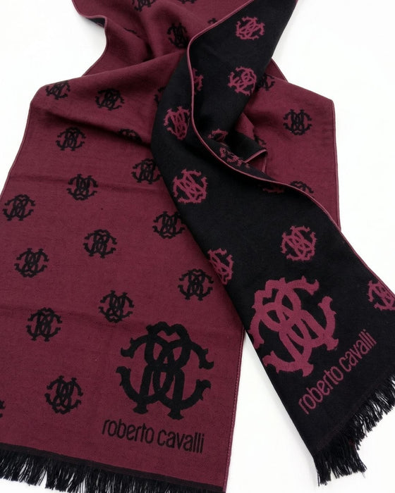 Roberto Cavalli ESZ051 02000 Red Wool Blend Logo Mens Scarf