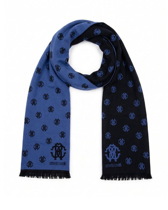 Roberto Cavalli ESZ051 03000 Purple Wool Blend Logo Mens Scarf