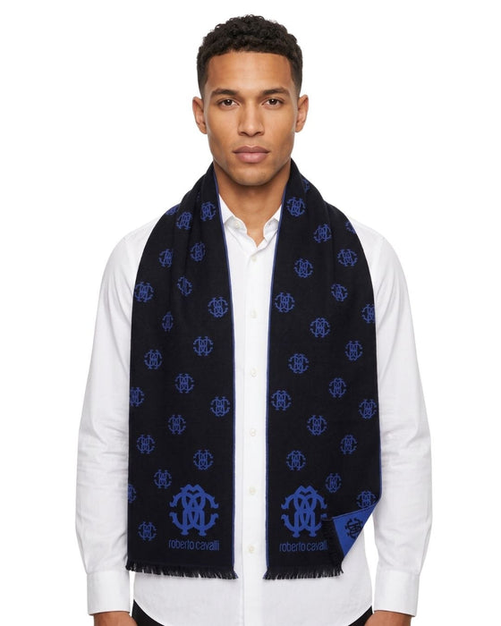 Roberto Cavalli ESZ051 03000 Purple Wool Blend Logo Mens Scarf