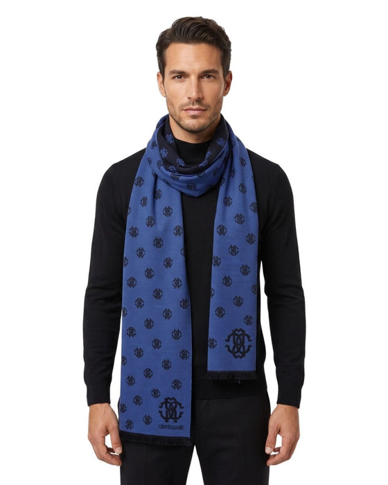 Roberto Cavalli ESZ051 03000 Purple Wool Blend Logo Mens Scarf