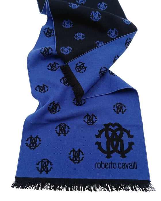 Roberto Cavalli ESZ051 03000 Purple Wool Blend Logo Mens Scarf