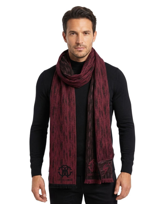 Roberto Cavalli ESZ052 02000 Red Wool Blend Grunge Mens Scarf