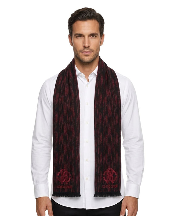 Roberto Cavalli ESZ052 02000 Red Wool Blend Grunge Mens Scarf