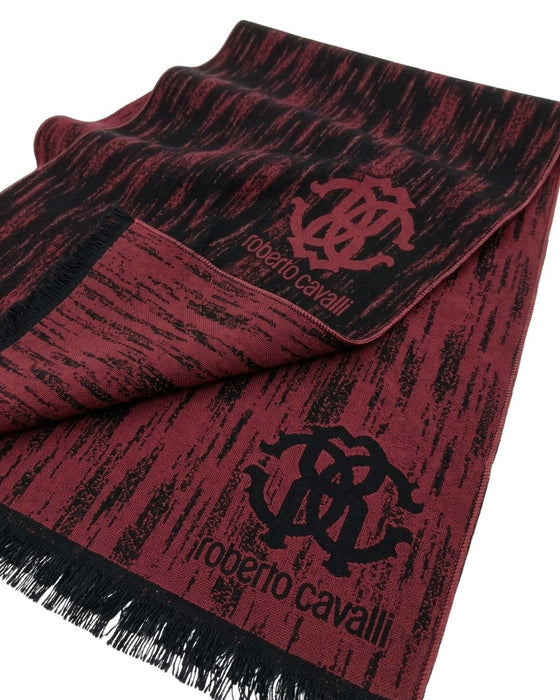 Roberto Cavalli ESZ052 02000 Red Wool Blend Grunge Mens Scarf