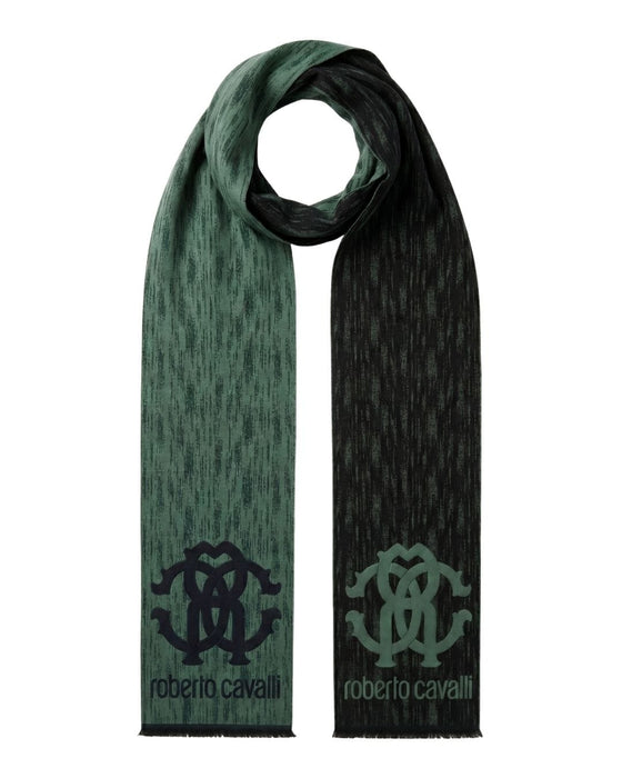 Roberto Cavalli ESZ052 04000 Green Wool Blend Grunge Mens Scarf