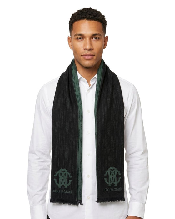 Roberto Cavalli ESZ052 04000 Green Wool Blend Grunge Mens Scarf