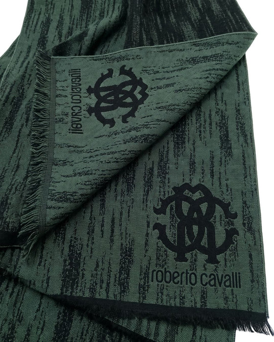 Roberto Cavalli ESZ052 04000 Green Wool Blend Grunge Mens Scarf