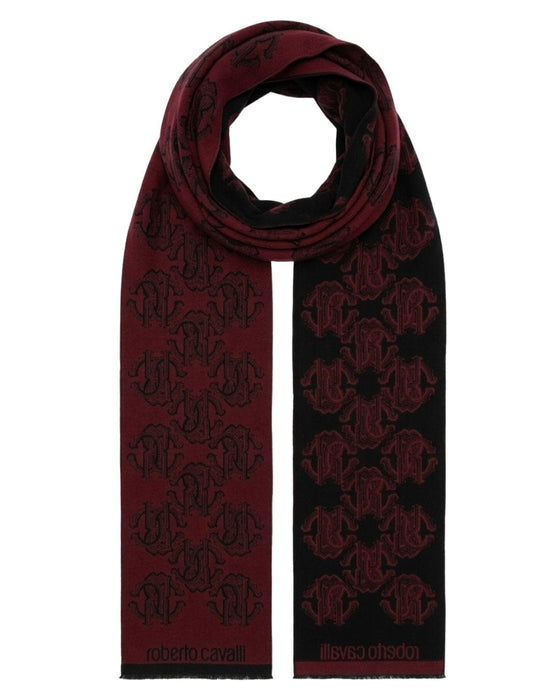 Roberto Cavalli ESZ053 02000 Red Wool Blend Logo Mens Scarf