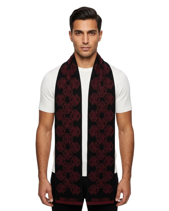 Roberto Cavalli ESZ053 02000 Red Wool Blend Logo Mens Scarf