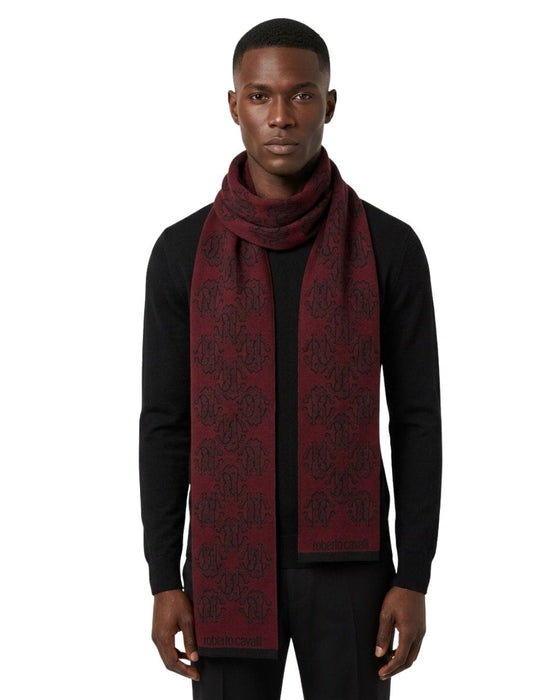 Roberto Cavalli ESZ053 02000 Red Wool Blend Logo Mens Scarf