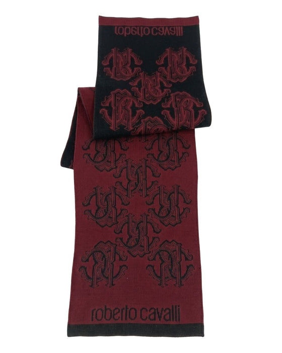 Roberto Cavalli ESZ053 02000 Red Wool Blend Logo Mens Scarf