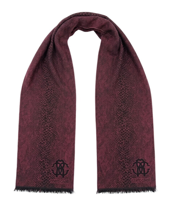 Roberto Cavalli ESZ054 02000 Red Wool Blend Cheetah Print Mens Scarf