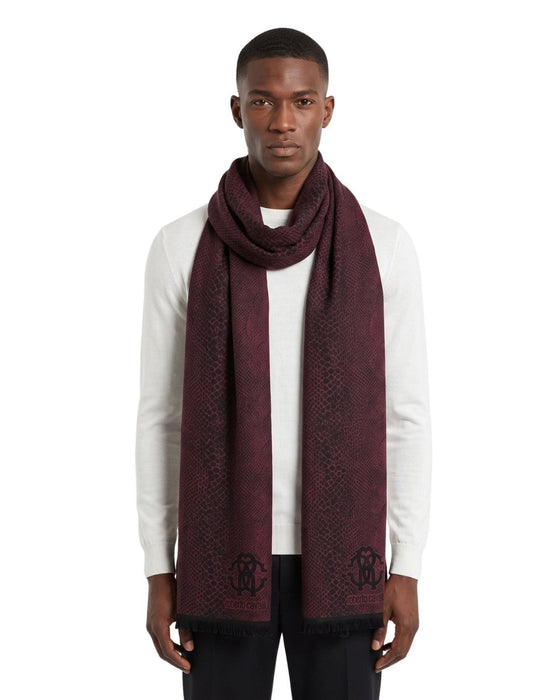 Roberto Cavalli ESZ054 02000 Red Wool Blend Cheetah Print Mens Scarf
