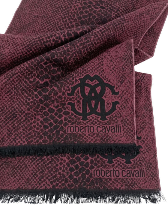 Roberto Cavalli ESZ054 02000 Red Wool Blend Cheetah Print Mens Scarf