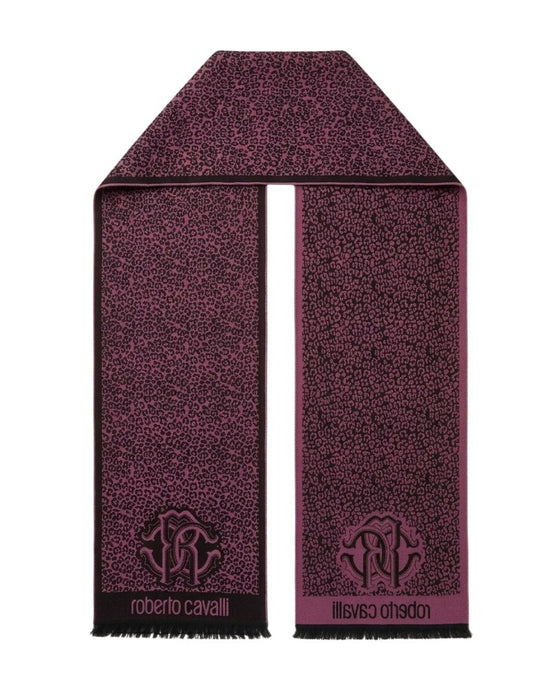 Roberto Cavalli ESZ056 03000 Purple Wool Blend Leopard Print Mens Scarf
