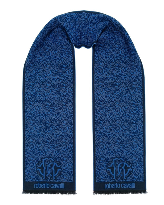 Roberto Cavalli ESZ056 04505 Turquoise Wool Blend Leopard Print Mens Scarf