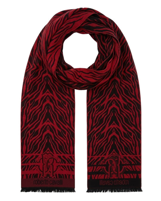 Roberto Cavalli ESZ057 02000 Red Wool Blend Tiger Print Mens Scarf